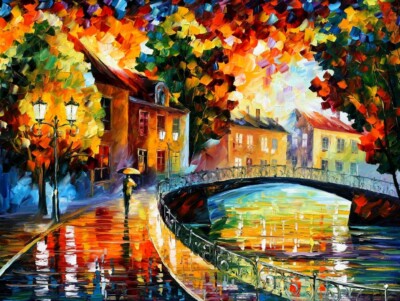 Landscape painting leonid afremov fall colorful bridge Custom Gaming Mat Desk