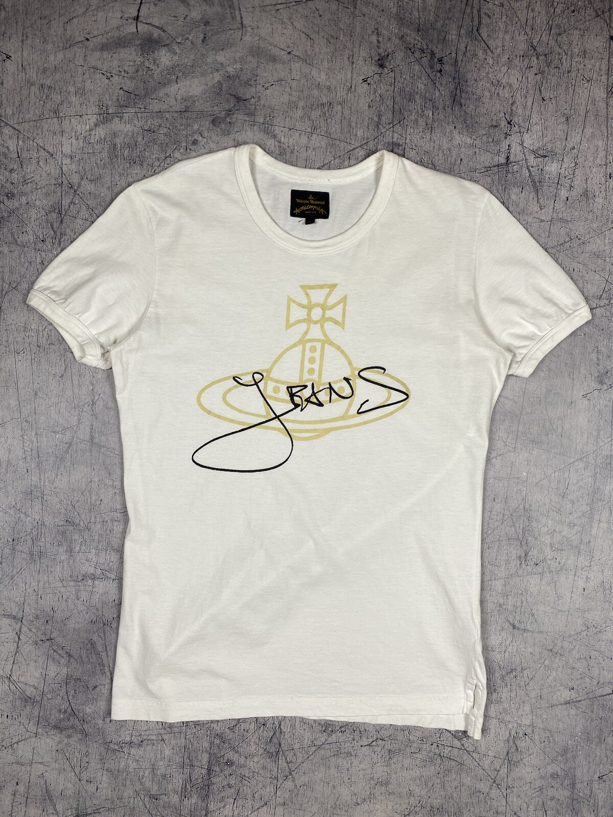 Vivienne Westwood Mens Anglomania T-Shirt Size M White Brushstroke Orb Graphic.