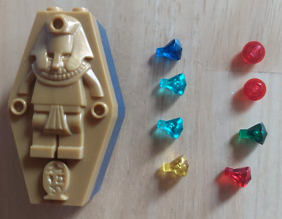 LEGO Mummy COFFIN TOMB Tut Lid KINGS GOLD NEW 8 FREE JEWELS! Navy Blue Bottom