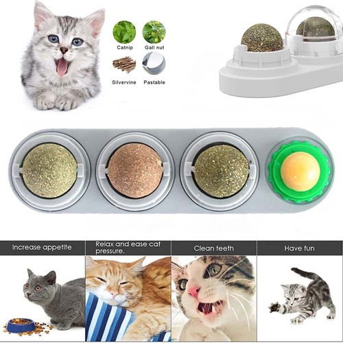 Cat Toy Catnip Ball Lick Solid Nutrition Help Digestion Wall Mount/Hair Remover.