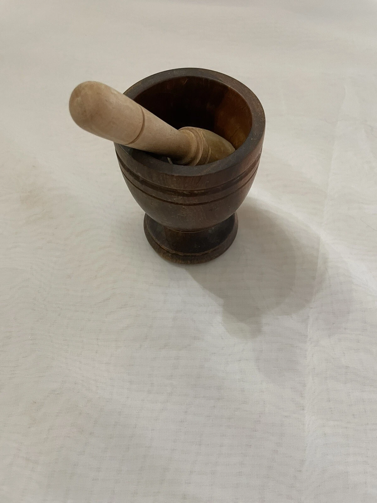 Beautiful Antique Turned Wooden Mortar And Pestle Great Character