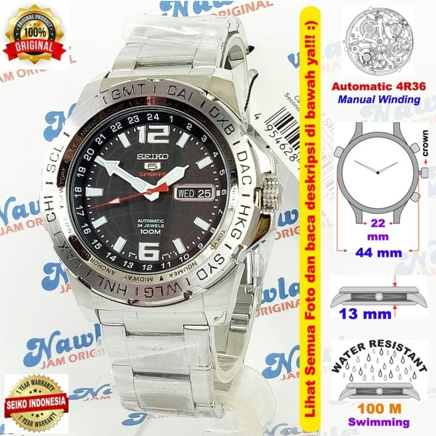 Seiko 5 Sports SRP683K1 Automatic Black Dial Silver World Time GMT