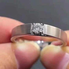 Father's Day Men's Ring Tester Pass Moissanite Round Cut 14K White Gold Plated