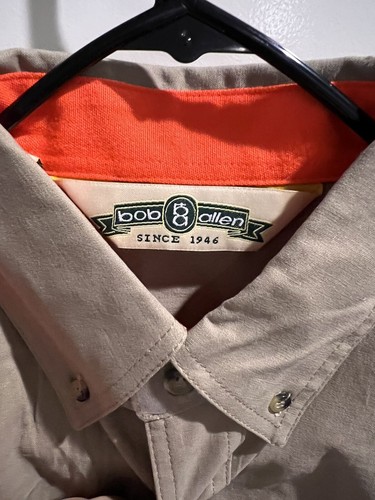 BOB ALLEN HIGH PRAIRIE LONG SLEEVE HUNTING SHIRT TAN / ORANGE HALLIBURTON LOGO - Picture 3 of 8