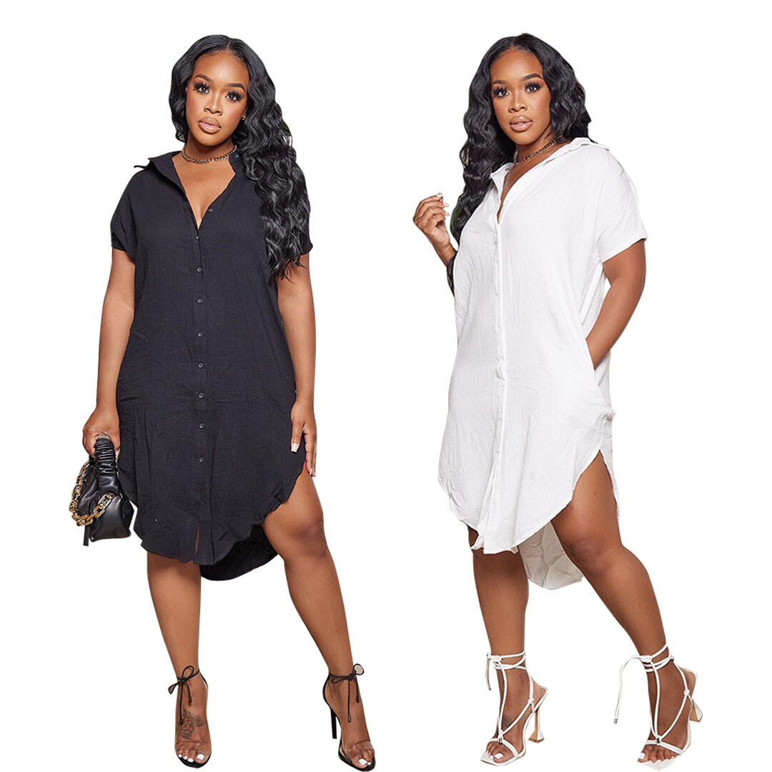 New Fashion Women Short Sleeves Solid Pocket Button Patchwork Club Shirt  Dress | eBay