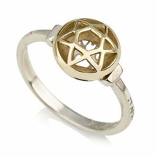 Two-Tone 14K Gold Sterling Silver Star of David Ring Jewish Judaica Protection