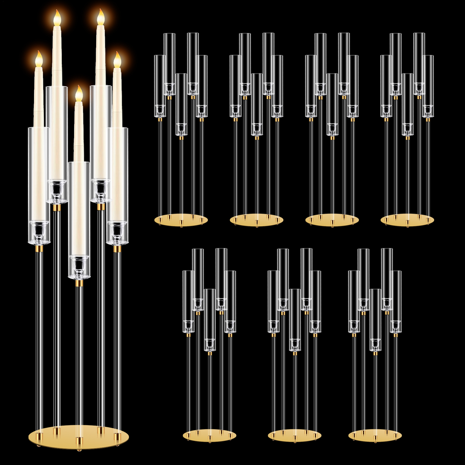 8 Pcs Acrylic Candelabra Centerpieces Clear Candle Holder Round 5 Arm