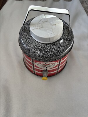 Flamingo Fiberglass Insulated Jug Front Spout Red Black Plaid 1950's Poloron