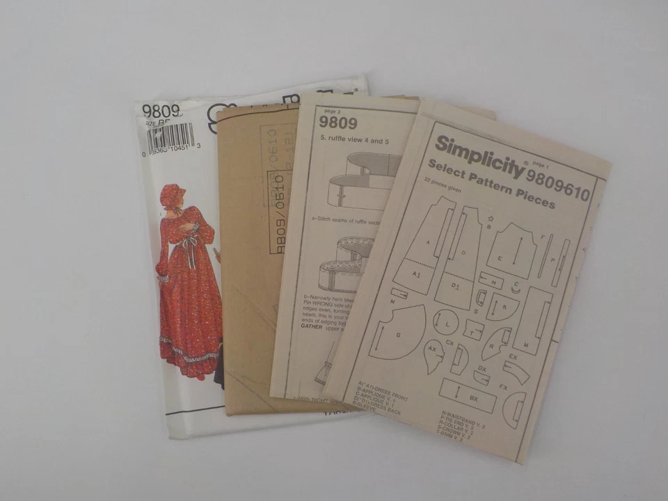 SIMPLICITY PATTERN #9809 GIRLS COSTUME SZ 2-12 WITCH PIONEER ANGEL UNCUT 1990 - Image 4 of 4