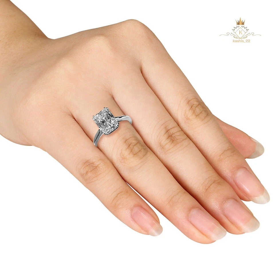 2 Carat Radiant Cut Solitaire Moissanite Engagement Ring Solid 14K White Gold - Image 2 of 4