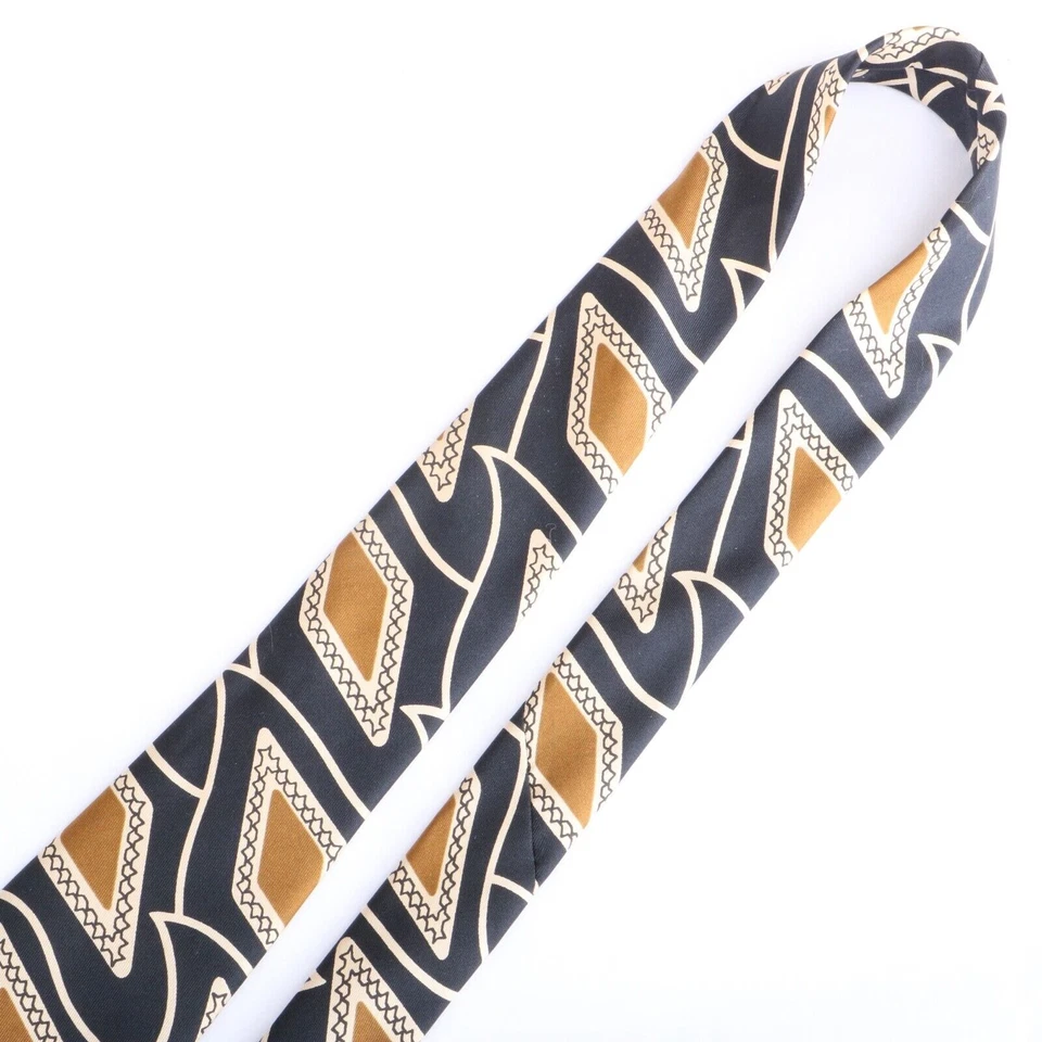 Hardy Amies Silk Necktie Blue Gold White Fin Print Tie - Image 4 of 4