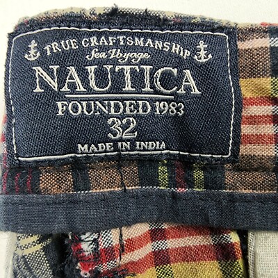 Nautica Patchwork Madras Shorts Mens 32 Plaid Burmuda Walking