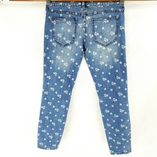 Free People Womens Sz 27 Floral Print Stretch Skinny Ankle Jegging Blue Jeans