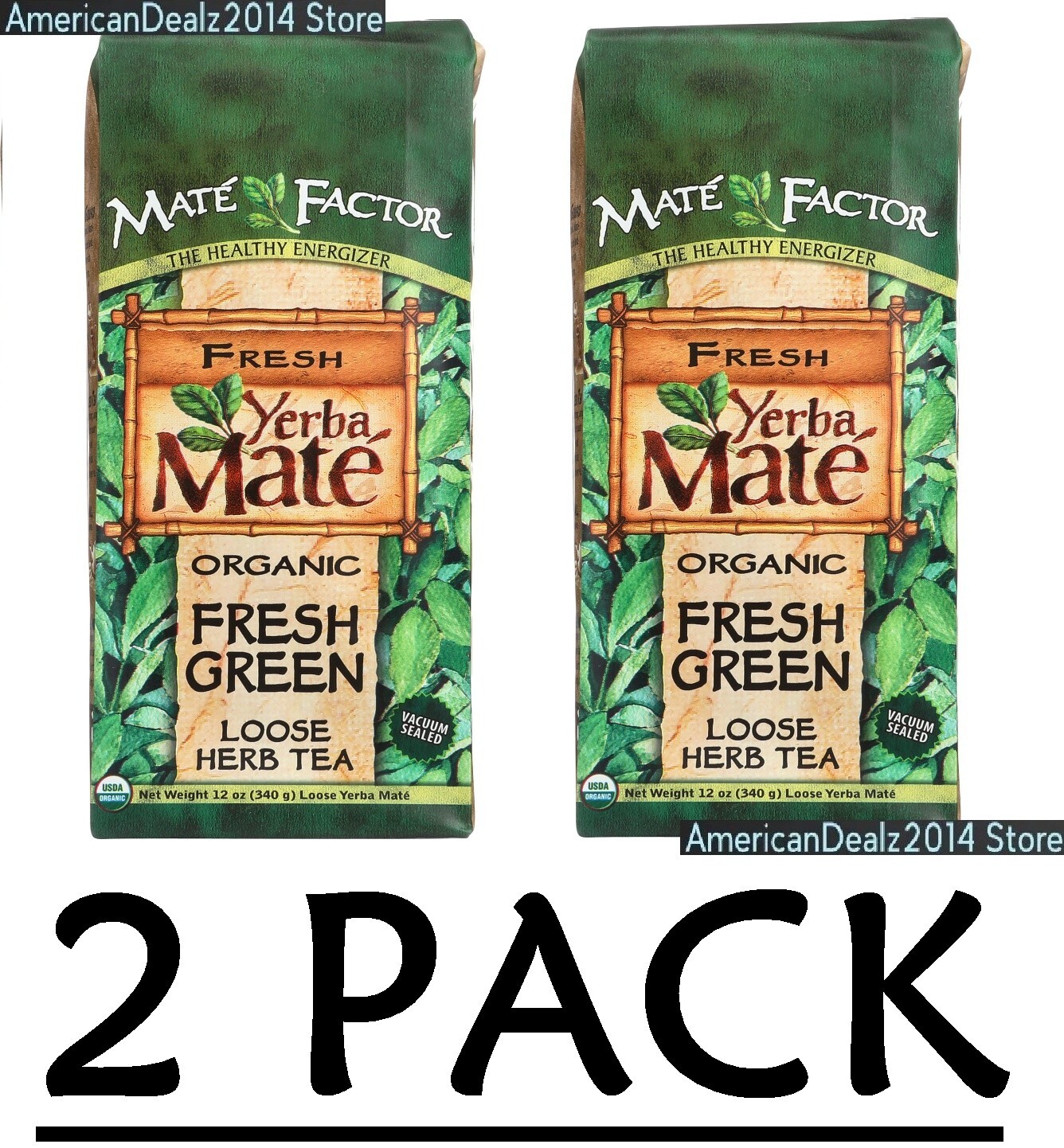 2 PACK - Organic Yerba Mate, Loose Herb Tea, Fresh Green, 12 oz (Total 24 oz)