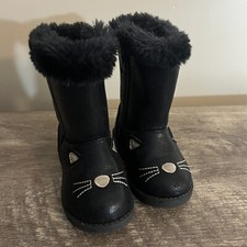 Cat Jack Black Kitty Cat Boots Infant Size 5 Faux Fur Zipper Closure