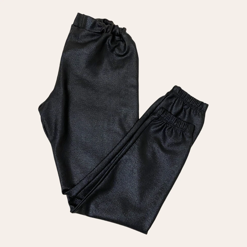 See You Monday LA 人造皮革黑色打底裤女式 M 码美国制造拉裤 — 第 3/4 张图片