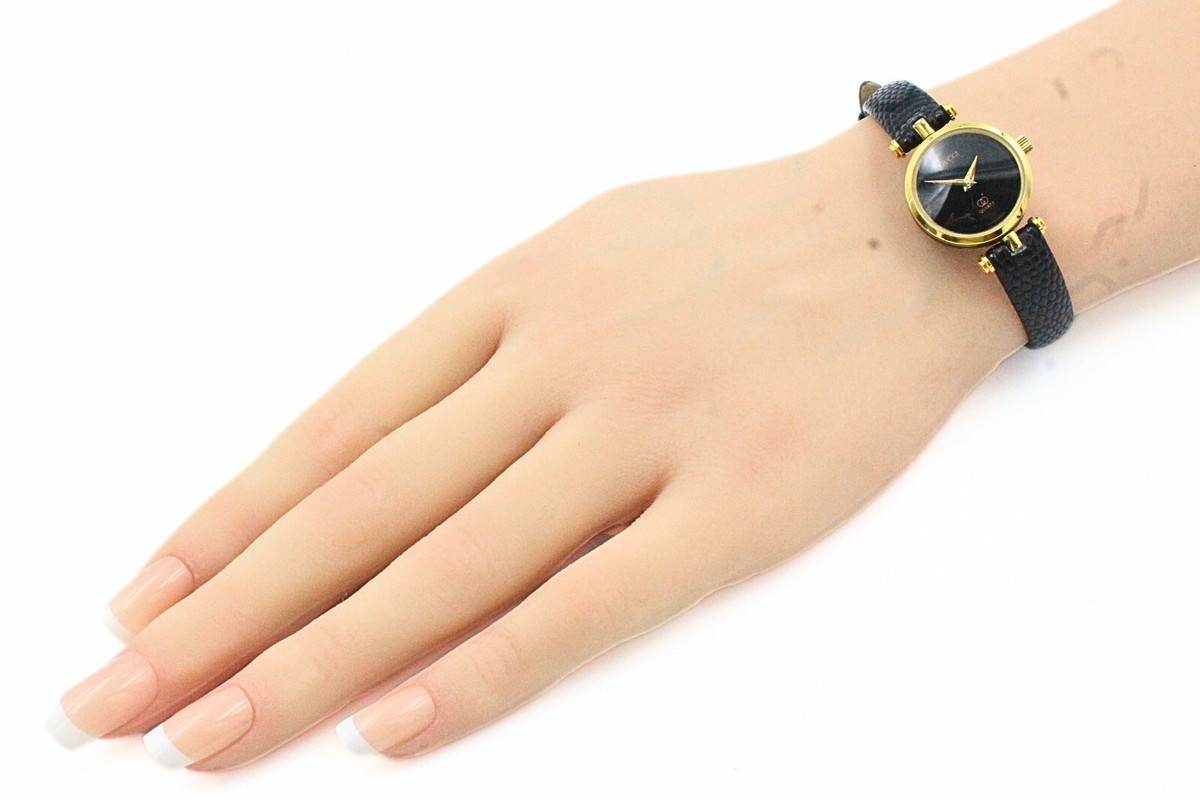 GUCCI Designer Black Face Gold Tone Sherry Line Vintage Watch | eBay