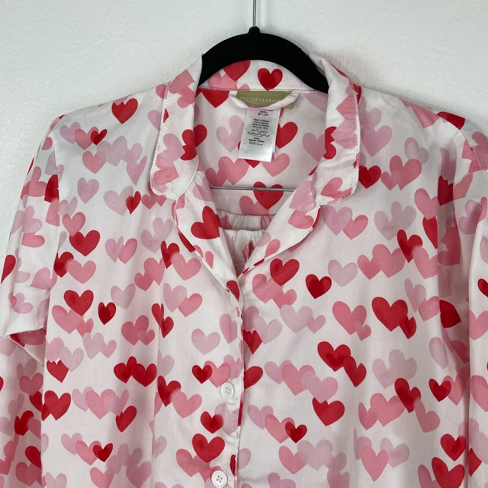 Juego de Pijama Pottery Barn Adolescente Talla M 2 Piezas Corazón Satén Algodón Rosa Rojo Foto 2 de 4