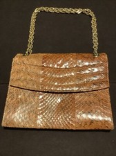 Snakeskin Envelope bag Brown gold chain vintage black lining Vintage Excellent