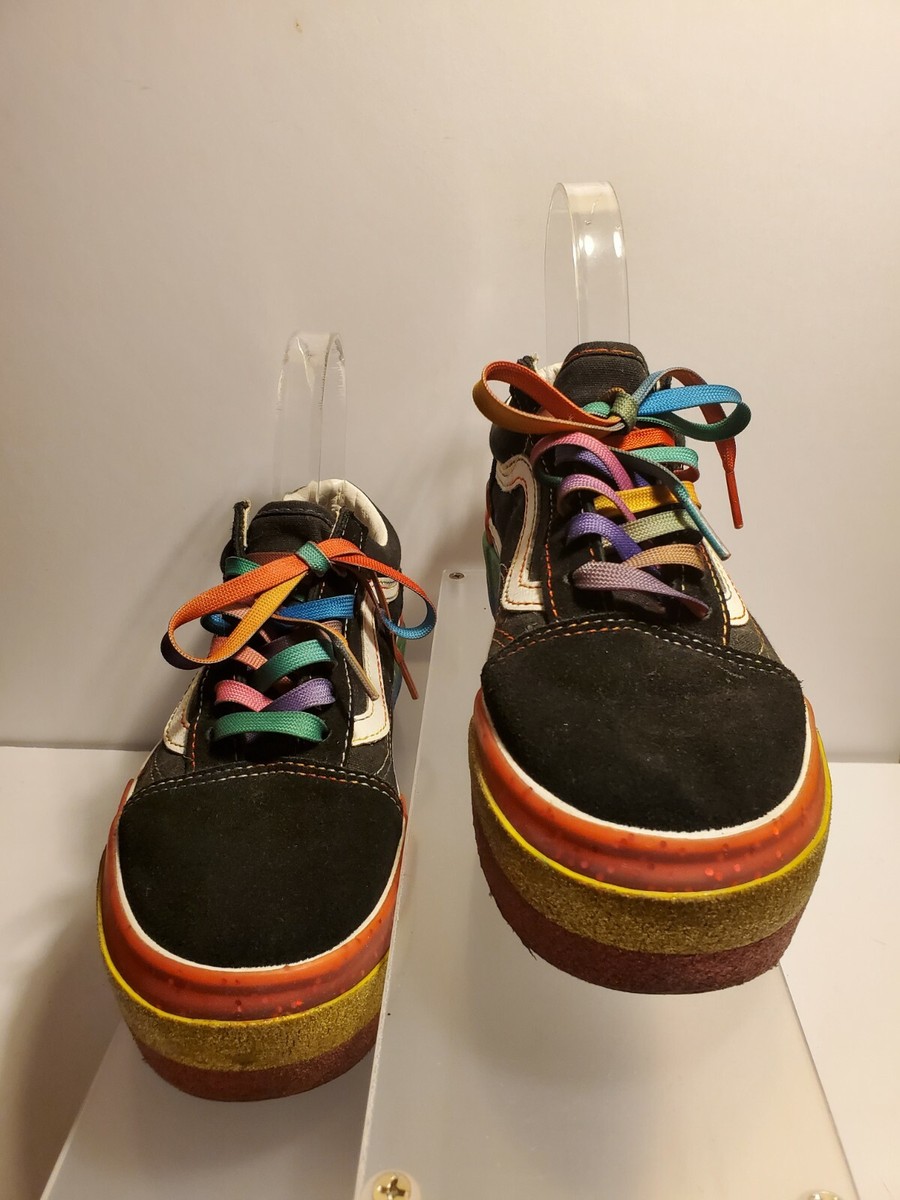 VANS Old Skool Unisex Stacked Glitter Rainbow Black Sneakers M W