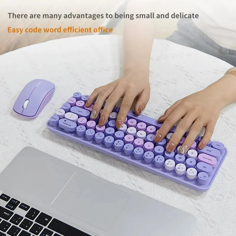 Wireless Keyboard and Mouse, Cute Colorful 68 Round Keycap Compact Keyboard - Image 3 of 4