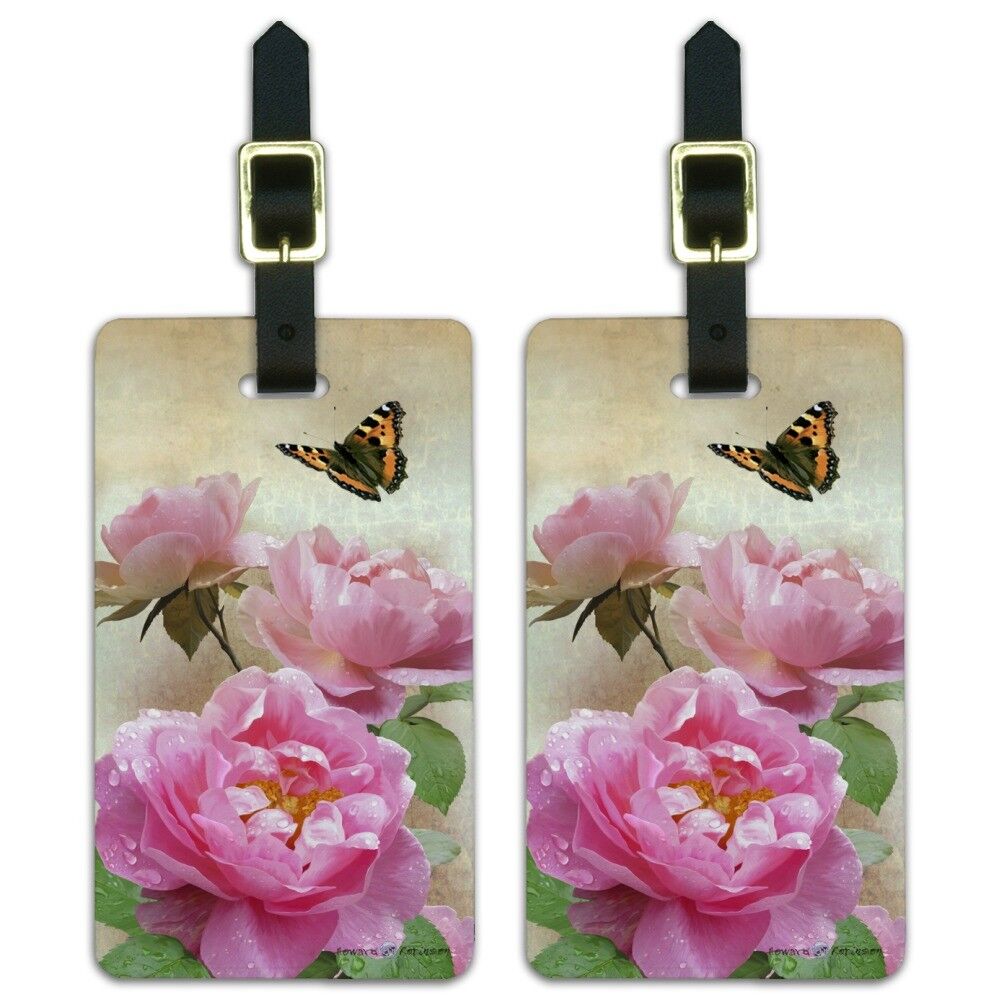 Pink Roses and Butterly Luggage Suitcase Cards Max 87% Detroit Mall OFF ID Carry-On Tags
