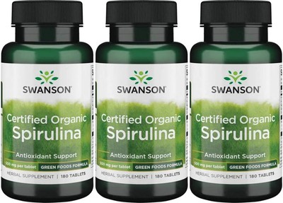 Swanson Certified Organic Spirulina 500MG 3X180 Veg Tabs Cardiovascular Health