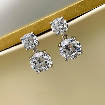 6Ct Round Cut Lab-Created Diamond Drop & Dangle Earrings 14K White Gold Plated