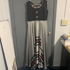 NEVER WORN Black and Grey Maxi Hi-Low Gown with Red Accent Detail/ Size L