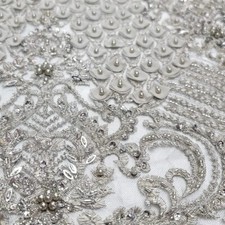 Tessuto pizzo perline argento