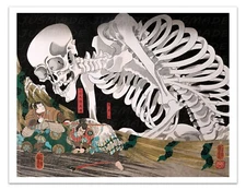 MITSUKUNI DEFYING SKELETON 1910 Vintage Japanese Illustration Unframed Art Print