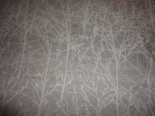 Tessuto vintage anni 70 semi trasparente voile colore panna stampa rami albero 3 iarde 48"w - Foto 2 di 3