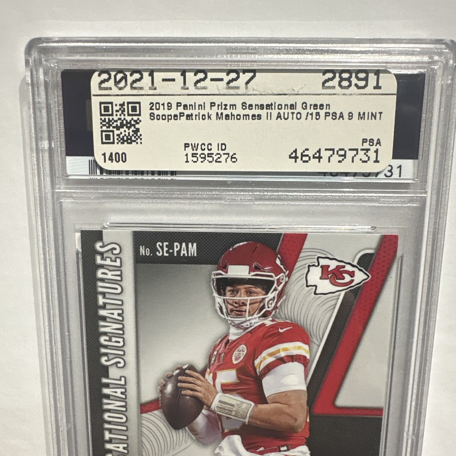 2019 Prizm Patrick Mahomes Sensational Signatures Green Scope Auto  03/15 SE-PAM view 5