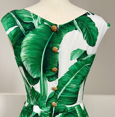 dolce gabbana green leaf dress Dolce and Gabbana Floral Leaf Cotton Dress – Recess main image 0