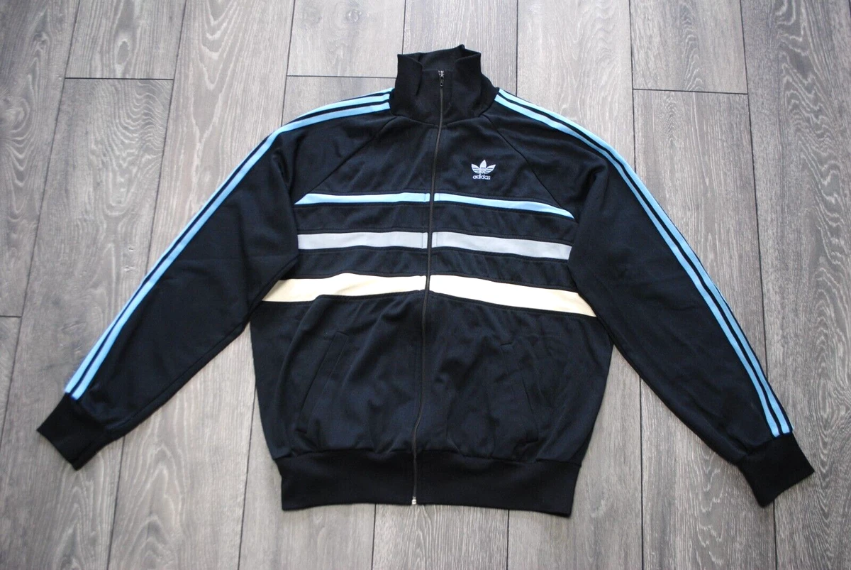 VINTAGE 70S-80S ADIDAS VENTEX TRACK TOP BLACK BLUE FULL ZIP STRIPED JACKET LARGE