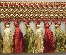 6" Tassel Fringe Yellow Gold Cranberry Red Olive Green Cut Fringe Gimp Cord