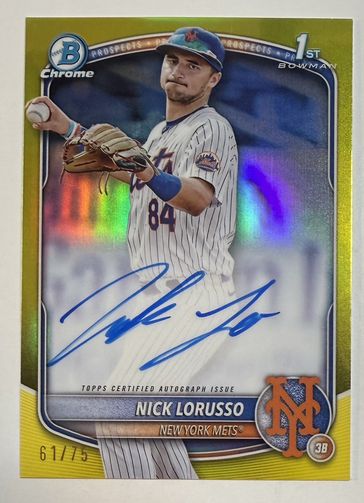 Nick Lorusso 2025 Bowman Chrome Prospect Yellow Refractor Auto #d 61/75 #CPA-NL