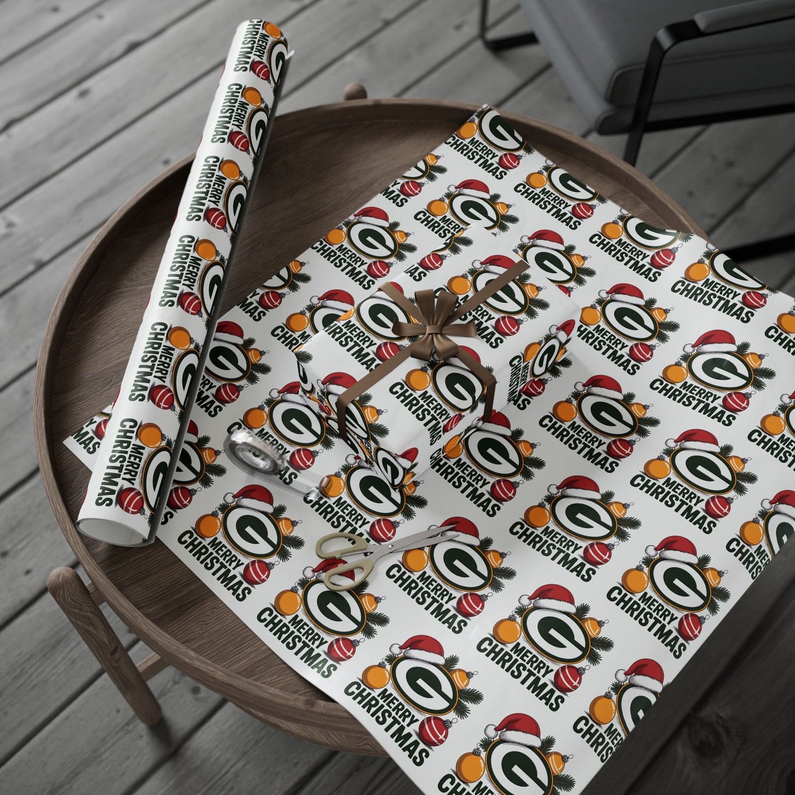 Wrapping Paper, Green Bay Football Merry Christmas Sports Gift Wrap, Holiday