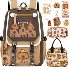 Waterproof Capybara Backpack Large-Capacity Kawaii Capybara Bag with 14-Piece Ac