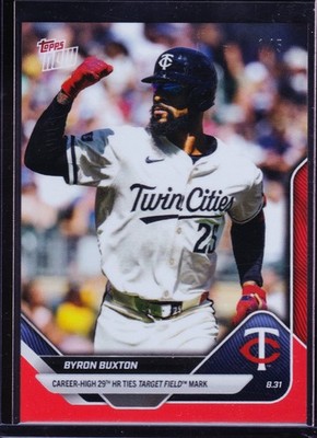 Byron Buxton Twins Ties Max Kepler Target Field HRs 2025 TOPPS NOW #640 Red 1/5