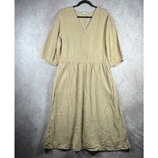 Everlane The Tencel Dress Womens Large Beige V-Neck Puff Sleeve Minimalist NEW