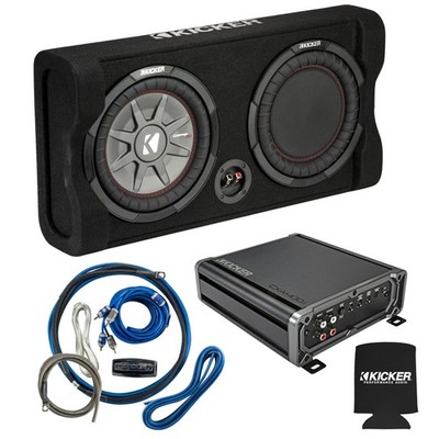 Kicker 47TRTP102 Thin Down Firing Sub Box and 46CXA400.1 Amp and Wiring Kit