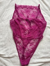 Victoria's Secret Teddy Lingerie Bodysuit Fuchsia Lace Open Back Thong Panty XXL