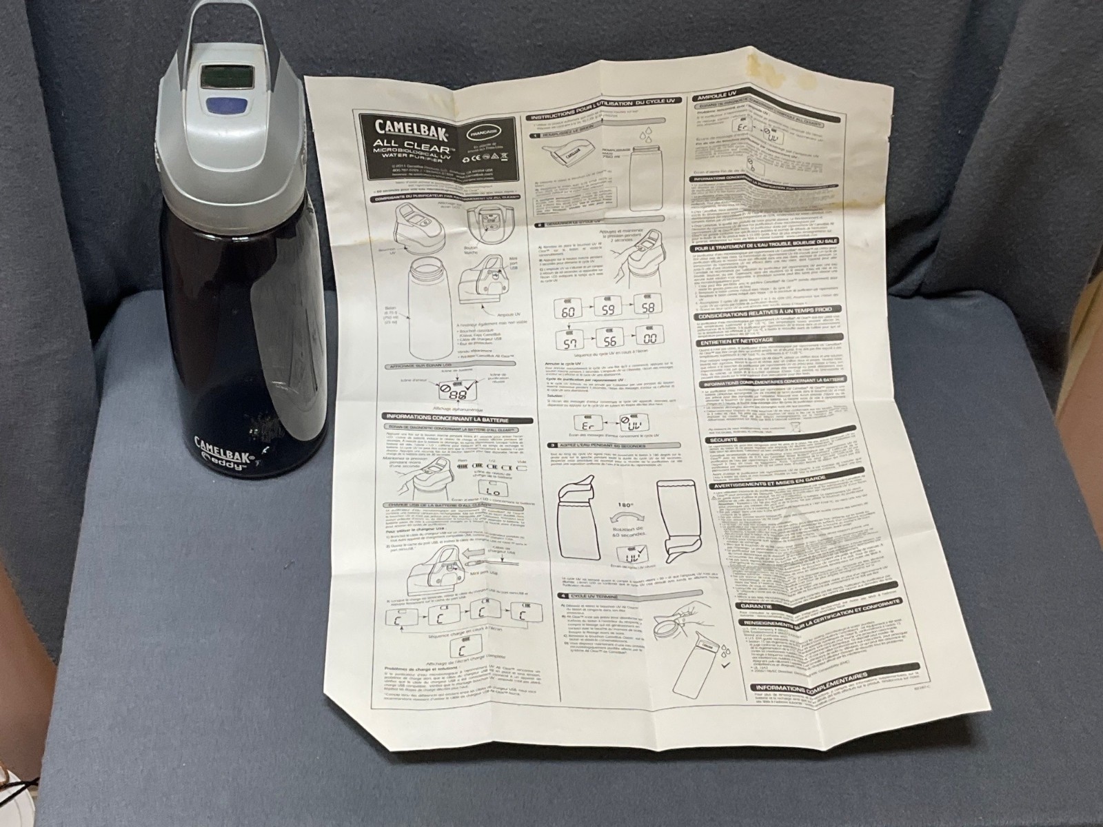 CamelBak All Clear Eddy Water Bottle UV Purifier 32 Oz BPA-Free Gray/Black
