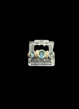9ct Yellow Gold Blue Topaz and Diamond Accent Three-Stone Ring - Size Q