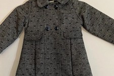OshKosh B  gosh Girls Hooded Tweed Winter Coat Gray Bow Print Size 4