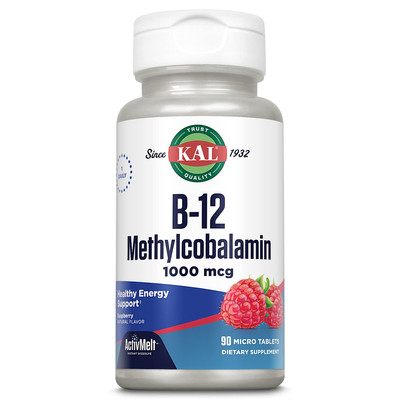 KAL Methyl B12 1000mcg 90 Count Fast Dissolving Raspberry Energy Supplement