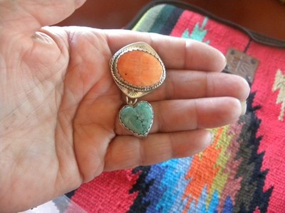 JOAN SLIFKA SPINY OYSTER TURQUOISE STERLING SILVER BROOCH  1-3/4''