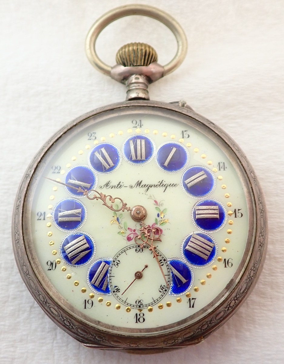 OVERSIZED FANCY WATCH GERMAN ANTIQUE SILVER DIAL PARTS CASE TRAIN POCKET SWISS - vintagewatches.pk