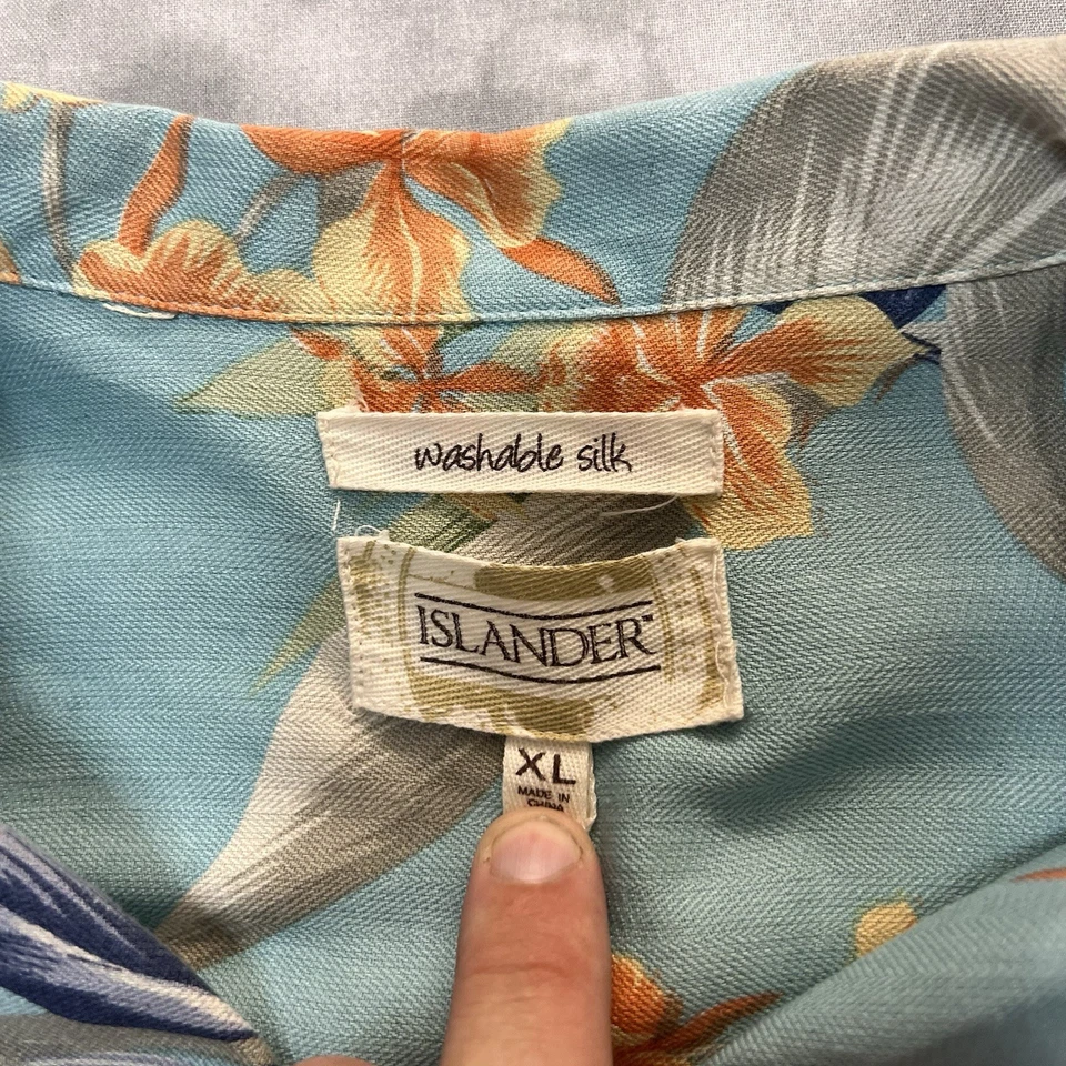 Camisa Para Hombres Islander Talla XL Hawaiana Manga Corta Lavable Seda Tropical Azul Foto 2 de 4